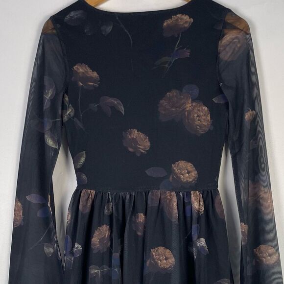 Disturbia Monica Floral Print Mesh Skater Dress Size 2 NEW Whimsigoth Dark Fairy - Picture 7 of 9